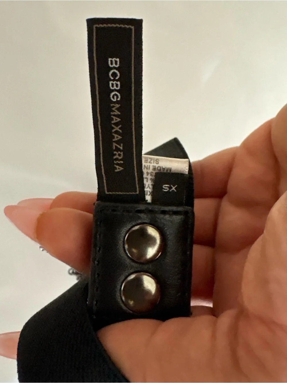 BCBGMAXAZRIA Black Embellished Stretch Belt XS Gunmetal Beaded Waist Belt